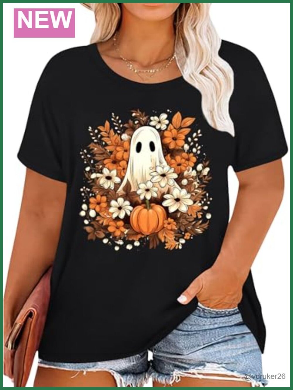 Plus Size Halloween Ghost T-Shirt Short Sleeve Fall Top